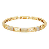 Brazalete Pulsera Oro 14k Lam Swarovski Diamantada 19-21cm