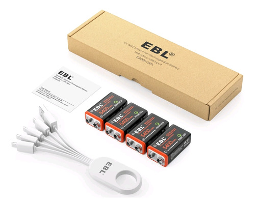 Kit 4 Baterias Recarregáveis Ebl De Li-ion 9v  Usb, 5400 Mwh
