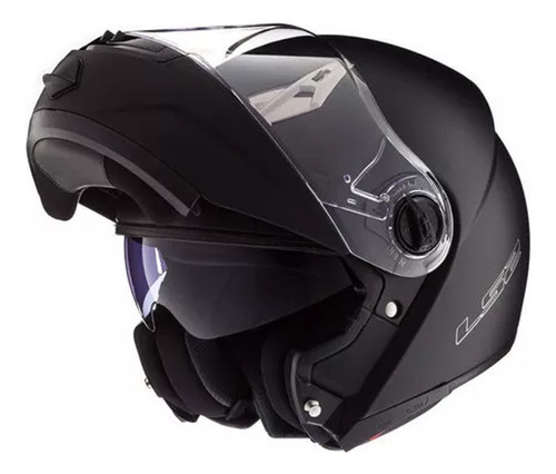 Casco Moto Rebatible Ls2 370 Easy Negro Brillo Doble Visor