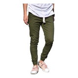 Pantalon Jogger Jogging De Gabardina Verde Militar Hombre