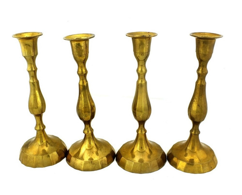 4 Castiçal Candelabro Solitário Metal Dourado Decor B6341