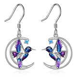 Aros Plata Fina 925 Colibri Luna Circon Regalo Mujer Joyas