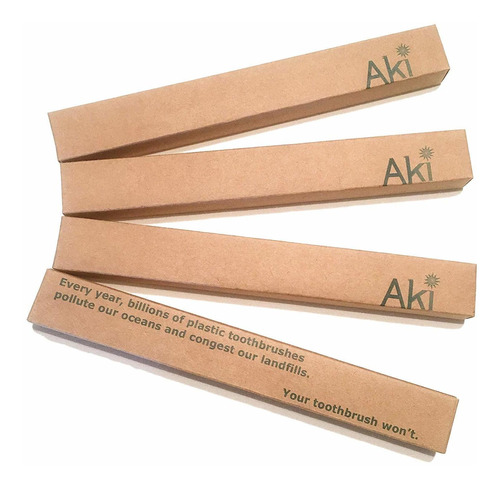 Aki - Cepillo De Dientes De Bambú (4 Unidades, Tamaño Median