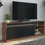 Rack Home Theater Tv 2 Portas 3 Nichos Preto Marrom Madeira