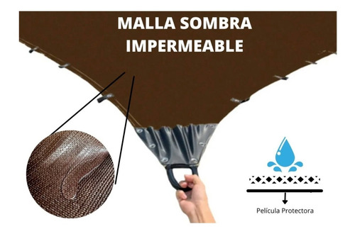Malla Sombra Impermeable 4x4 M 90% Café Raschel Reforzada 