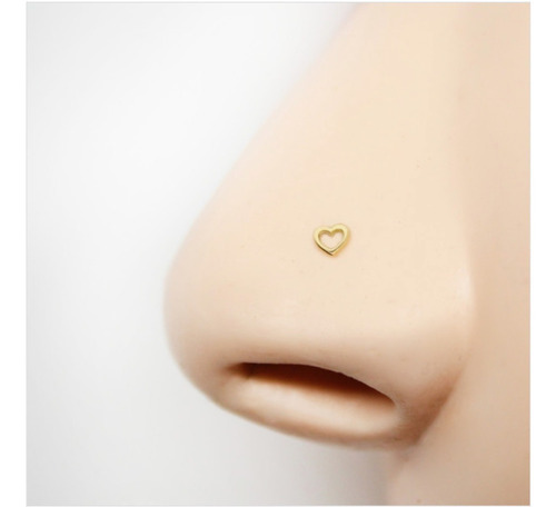 Piercing Nostril Nariz Coração Vazado Ouro 18k