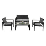 Comedor De Exterior Trento, Negro Y Gris, Con Tres Sillas