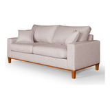 Sofa Living Soft 194cm Revestido Linho Base E Pes Madeira