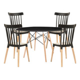 Conjunto Mesa Eames 120cm + 4 Cadeiras Windsor De Jantar Cor Preto