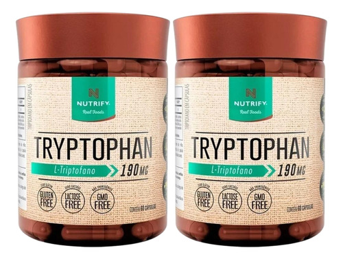 2x Tryptophan 190mg L-triptofano 60 Cáps Serotonina Nutrify Sabor Sem Sabor