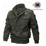 Jaqueta Jeans Militar Masculina Com Zíper, Jaqueta Bomber