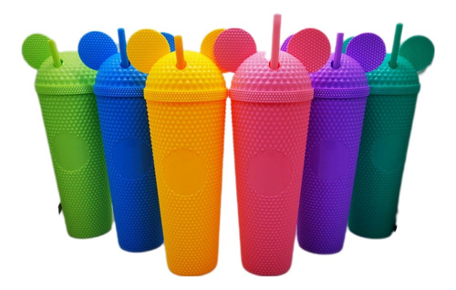 Pack Con 10 Vasos 1 Litro Texturizados Tapa Popote Colores