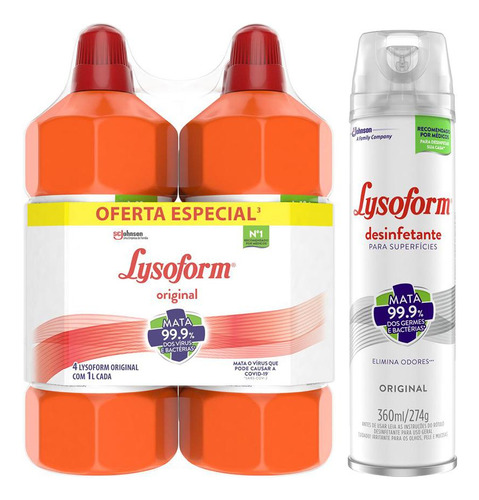 Kit Desinfetante Lysoform Original 4un De 1l+original 360ml