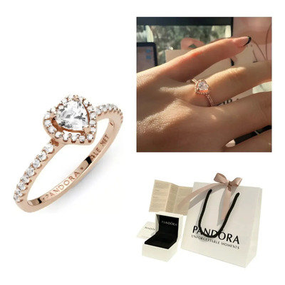 Anillo Corazón Elevado Oro Rosa Pandora + Kit Completo Color Blanco Talla 5 | Meses sin interés