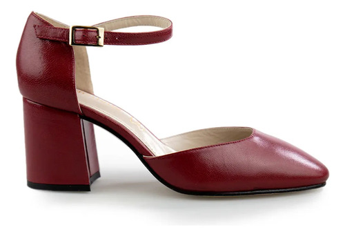 Zapatillas De Tacón Ancho De Piel Color Vino Marca Charlotte