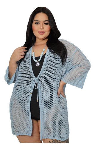 Saída De Praia Camisetão Kimono Tricot Plus Size Novidade