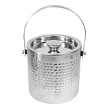 Balde De Gelo De Aço Inox Martelado Com Alça E Tampa 1680ml