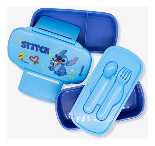 Marmita Infantil Stitch + Talheres P Lanche Escolinha Creche