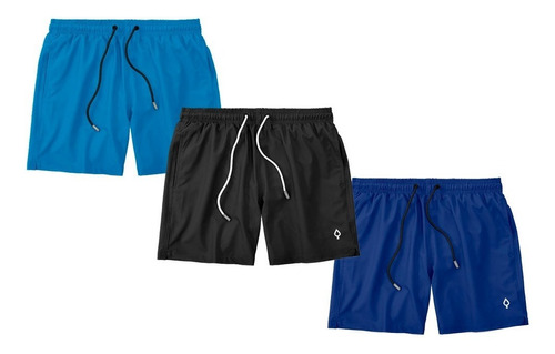 Kit 3 Shorts Bermudas Liso Lisa Masculino Tactel Básico