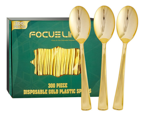 Focusline Paquete De 300 Cucharas Desechables De Plstico Dor