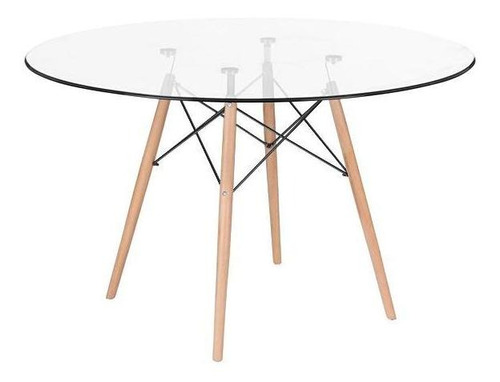 Mesa De Vidro Redonda Eames Wood Eiffel Incolor 120 Cm