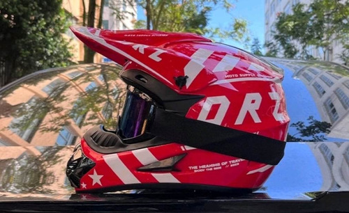 Casco Deportivo Protección Motocicleta Motocross Rojo Blanco