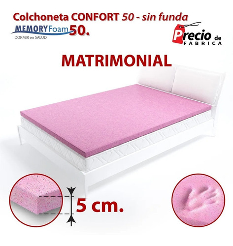 Colchoneta De Memory Foam 50kg Con Gel De 5cm Matrimonial