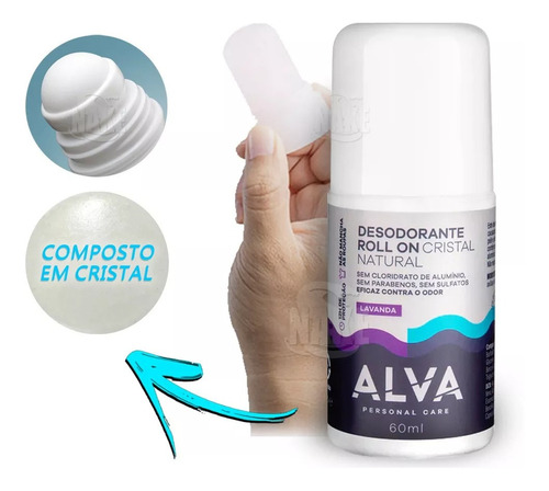 Desodorante Roll On Crystal Pedra Alva Vegano E Natural 60ml