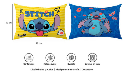 Almohada 70x50cm Stitch Kiss Color Azul