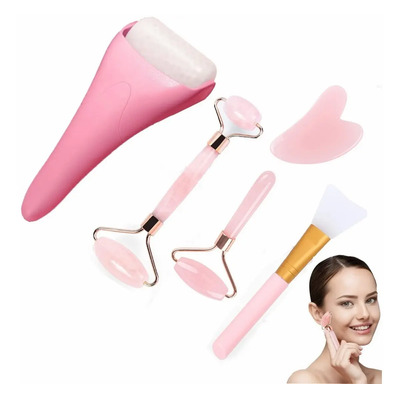 Masajeador Corporal Facial Antiedad Con Rodillo Jade Gua Sha Tipo De Piel Rosado | Meses sin interés