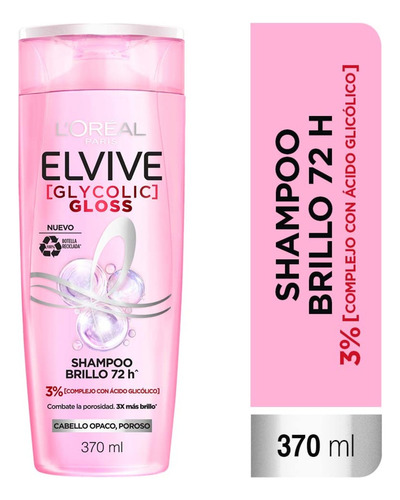 Shampoo L'oréal Paris Elvive Shampoo Elvive Glycolic Gloss 370ml Crema De No Aplica De 694ml De 406g Por 1 Unidad