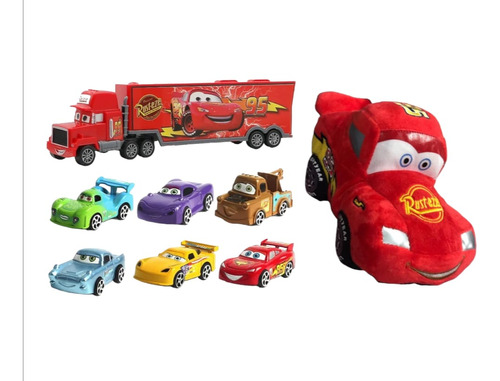 Combo Cars Tractomula +6 Carros + Peluche Regalo Niños Fiest