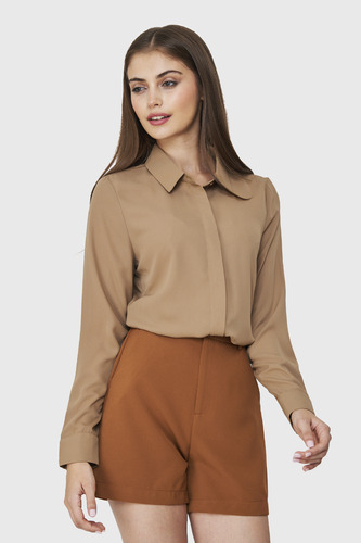 Blusa Botonera Invisible Básica Khaki Nicopoly