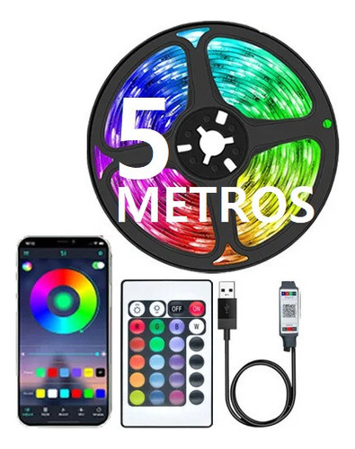5 Metros Cinta Luz Led Rgb Ritmo Musica Bluetooth + Control