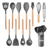 Kit Utensilios Cozinha Silicone Colher Copo Suporte 12 Peças