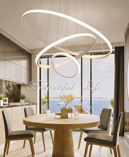 Lustre Pendente Moderno Led 3 Anéis Arcos Luxo Sobrepor