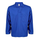 Camisa Jaleco Brim Manga Longa Fechada Uniforme Azul Royal