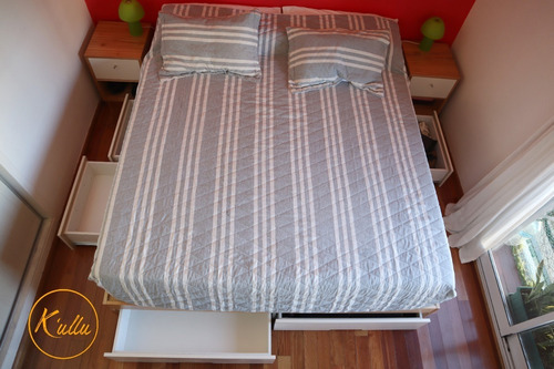 Cama Premium Ikiña Con 6 Cajones En Paraíso Y Blanco