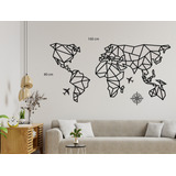 Cuadro Mapamundi Geométrico Madera Mdf Con Aviones 160x80 Cm