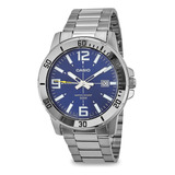 Relógio Casio Collection Masculino Prata Mtp-vd01d-7evudf-br Cor Da Correia Prateado Cor Do Bisel Prateado Cor Do Fundo Azul