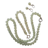 Collar De Jade 10 Mm Y Plata 925 + Pulsera + Aros-