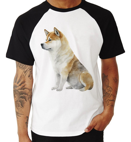 Camiseta Raglan Cachorro Shiba Inu Camisa