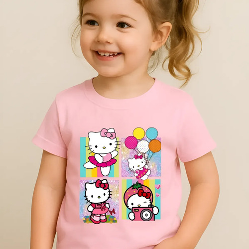 Camiseta Infantil 100% Algodão Hello Kitty Luxo Fotos
