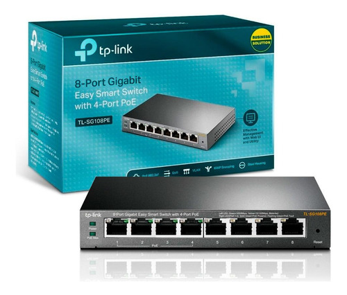 Switch 8-port Tp-link Tl-sg108pe Gigabit Gerenciável 4p Poe