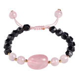 Jewever Cuarzo Rosa Con Pulsera De Cristal De Obsidiana Negr