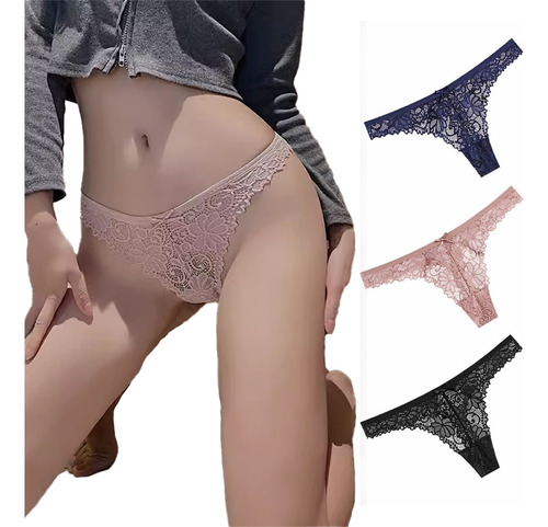 Pack De 3 Bragas Sexy Tanga Encaje Calzones Mujer Conjunto