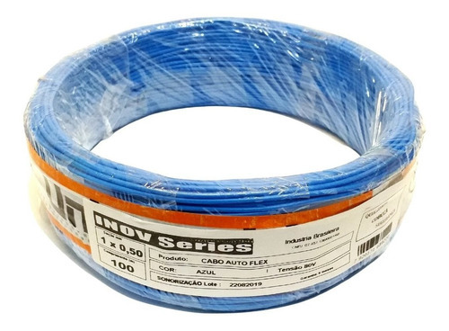 Rolo 100 Metros Cabo Som Automotivo Remoto Azul 1 X 0,50mm