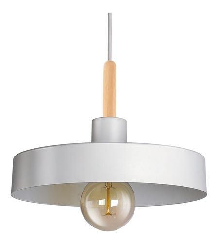 Colgante Vintage Blanco Plate Con Madera Deco Apto Led E27 