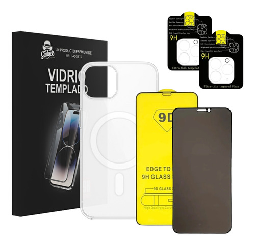 Kit Funda Micas Privacidad + 9d + Cámara Para iPhone Magsafe