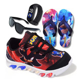 Kit Tenis Infantil Sonic Shadow Led Chinelo +relogio +oculos